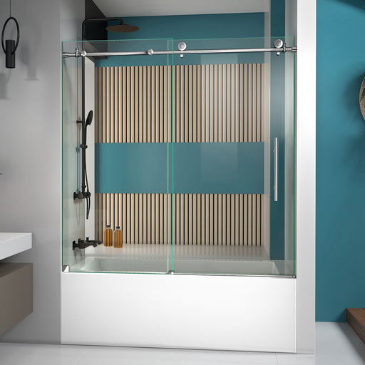 DreamLine SHDR-61606210-08 Enigma-X 55-59"W x 62"H Fully Frameless Sliding Tub Door in Polished Stainless Steel - Bath4All