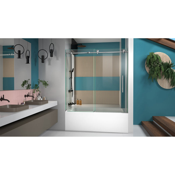 DreamLine SHDR-61606210-08 Enigma-X 55-59"W x 62"H Fully Frameless Sliding Tub Door in Polished Stainless Steel - Bath4All