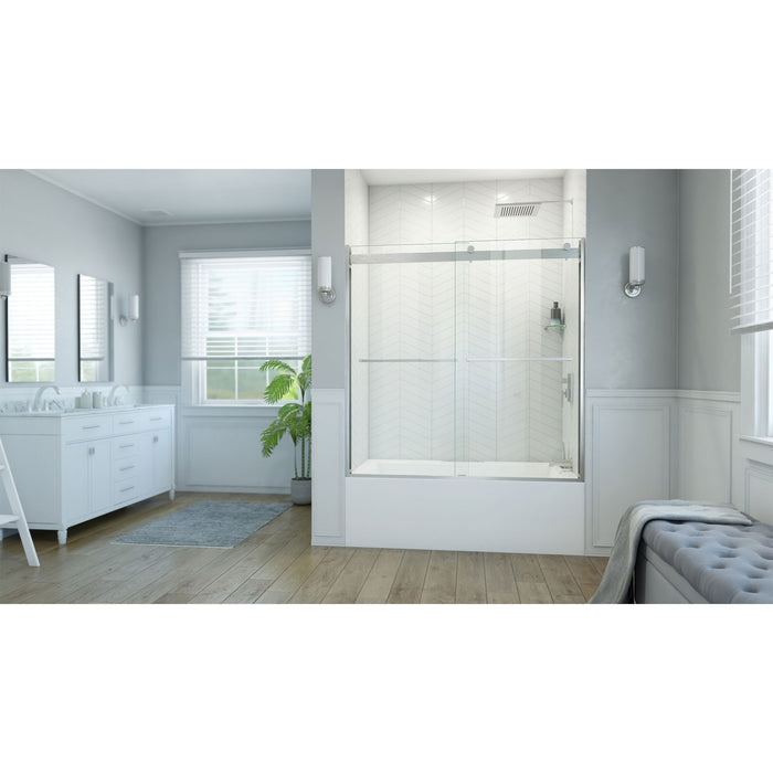 DreamLine TDEH60W600XXX04 Essence-H 56-60"W x 60"H Semi-Frameless Bypass Tub Door in Brushed Nickel