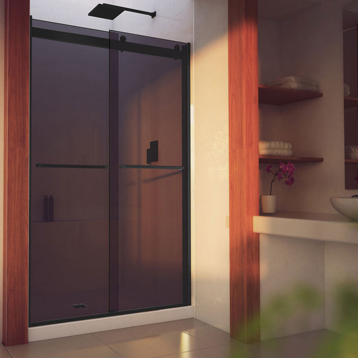 Dreamline SHDR-634876HG09 Essence-H 44-48"W x 76"H Semi-Frameless Bypass Shower Door in Satin Black and Gray Glass