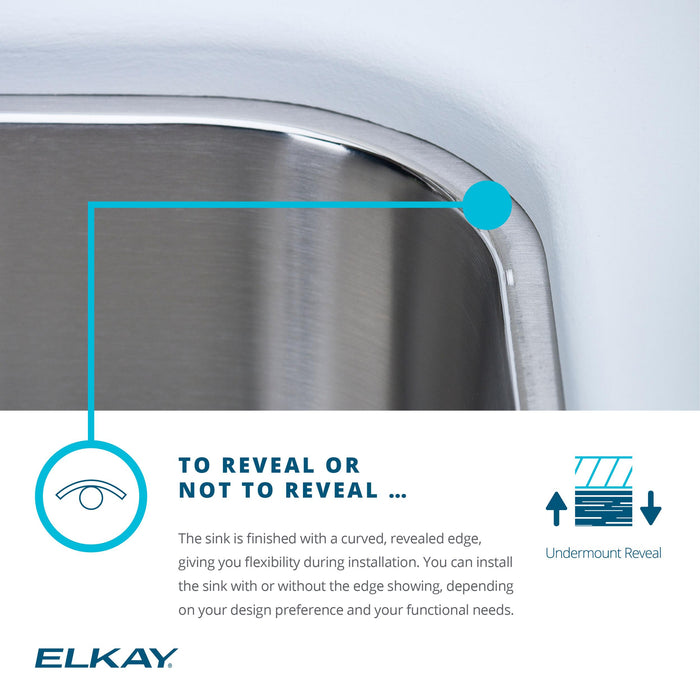 Elkay ELUHAD141850 16-1/2" x 20-1/2" Stainless Steel Single-Bowl Undermount Kitchen Sink in Lustrous Satin