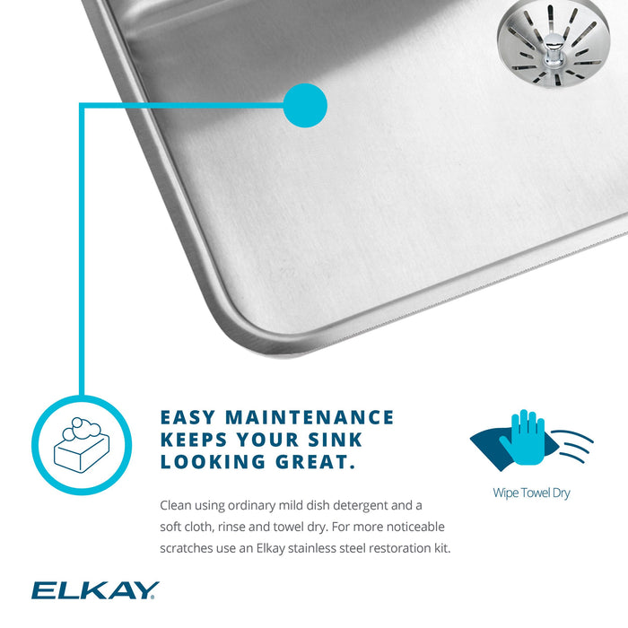 Elkay DLR3322121 33" x 22" Stainless Steel 1-Hole Double-Bowl Drop-In Kitchen Sink in Lustrous Satin