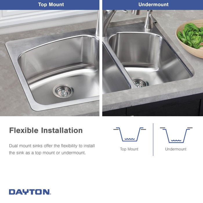 Elkay DPXSR2250R2L 33" x 22" Stainless Steel Double-Bowl Dual-Mount Sink in Premium Highlighted Satin