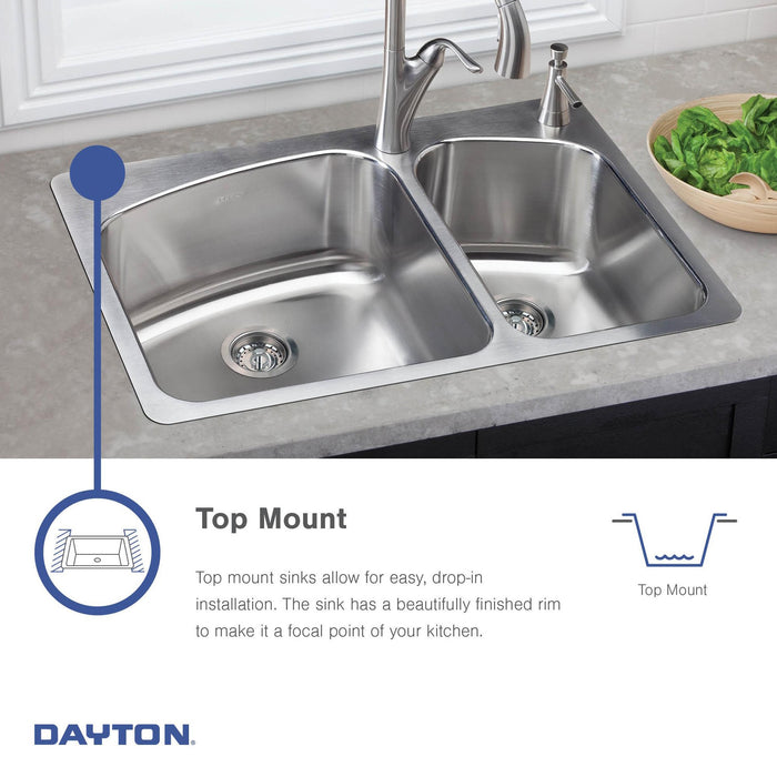 Elkay D233192 33" x 19" Stainless Steel 2-Hole Double-Bowl Drop-In Sink in Satin