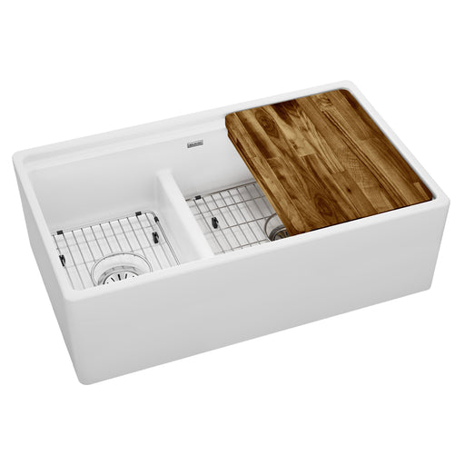 Elkay F23320CBWHC Fireclay Double-Bowl Farmhouse Kitchen Sink Kit