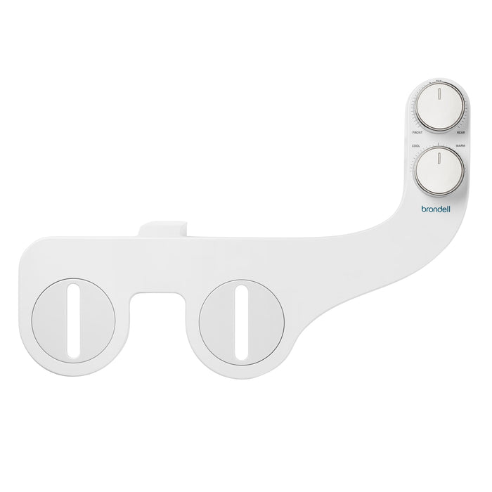 Brondell FSR-25 FreshSpa mounting plate and two controls in a rotated overhead product view