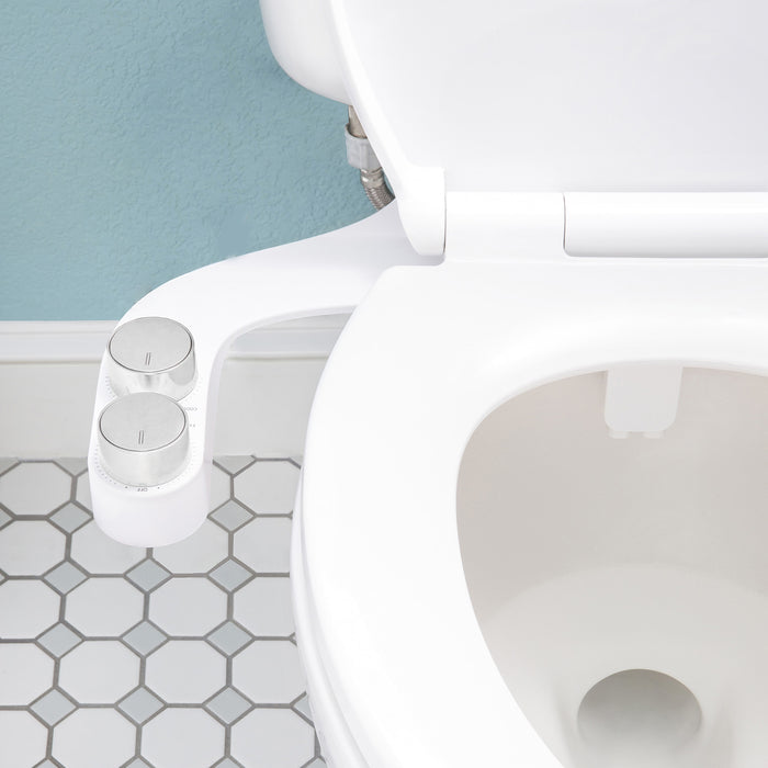 Brondell FSR-25 FreshSpa controls beside an open toilet seat, viewed from above