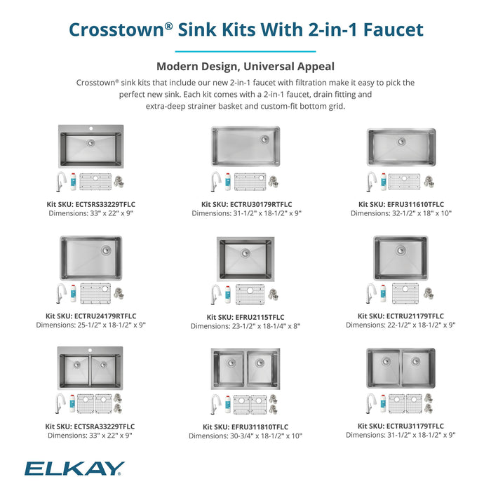 Elkay ECTSRA33229TFLC 33" x 22" Stainless Steel Double-Bowl Dual-Mount Kitchen Sink Kit in Stainless Steel