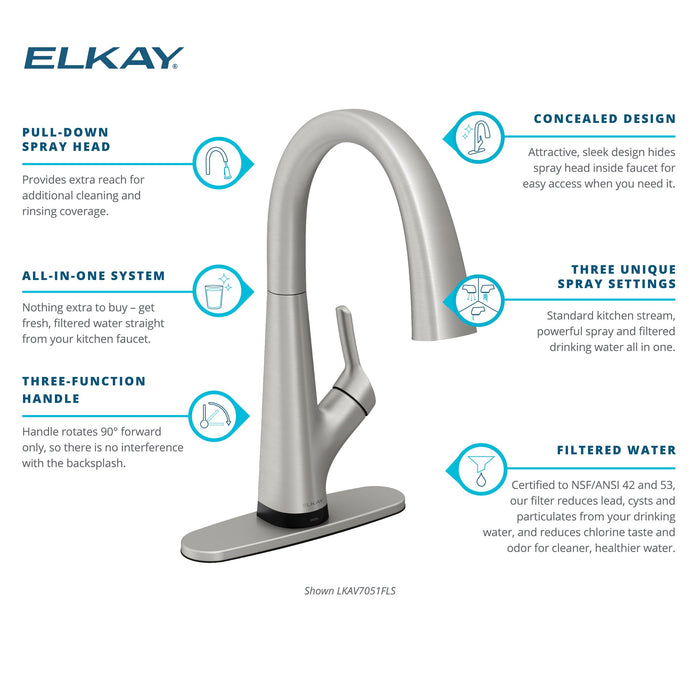 Elkay LKAV7051FLS 1 Hole Faucet with Filtered Drink Water in Lustrous Steel