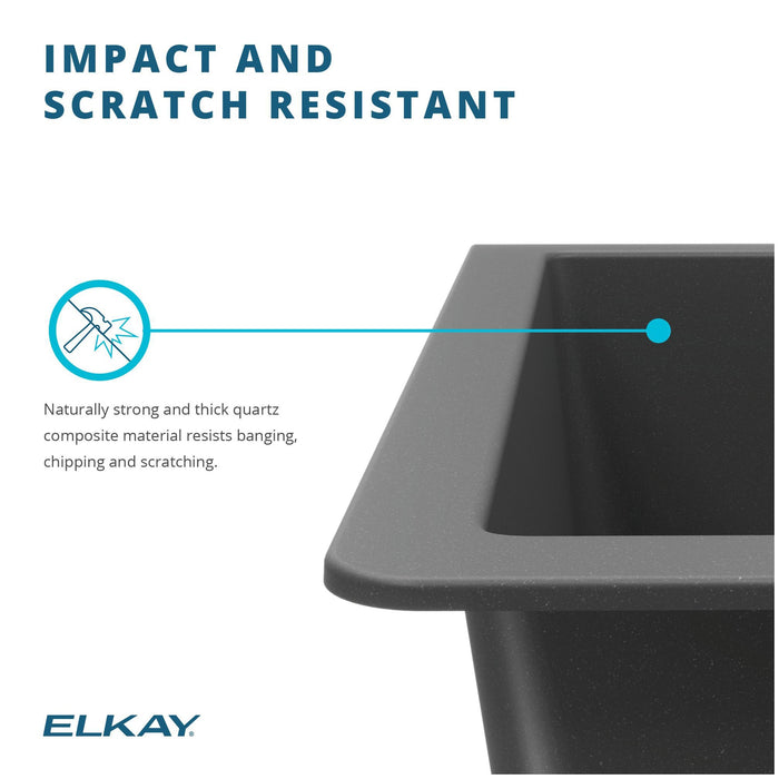 Elkay ELGRU13322BK0C 33" x 18-23/50" Quartz Single-Bowl Undermount Kitchen Sink Kit in Black