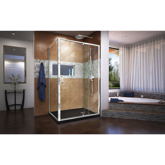 DreamLine DL-6719R-88-01 Flex 36"D x 48"W x 74 3/4"H Semi-Frameless Pivot Shower Enclosure in Chrome with Right Drain Black Base Kit