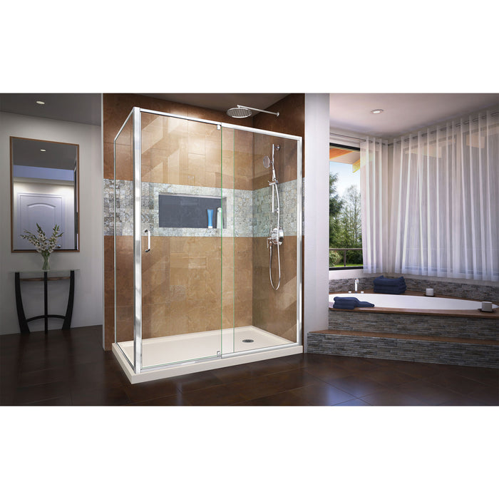 DreamLine DL-6720R-22-01 Flex 36"D x 60"W x 74 3/4"H Semi-Frameless Pivot Shower Enclosure in Chrome and Right Drain Biscuit Base Kit