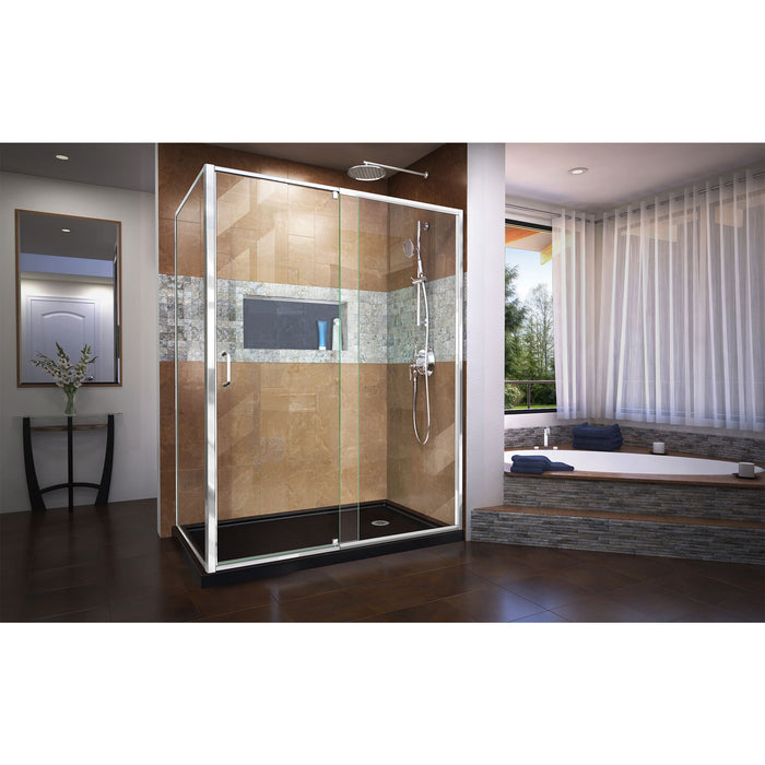 DreamLine DL-6720R-88-01 Flex 36"D x 60"W x 74 3/4"H Semi-Frameless Pivot Shower Enclosure in Chrome with Right Drain Black Base Kit