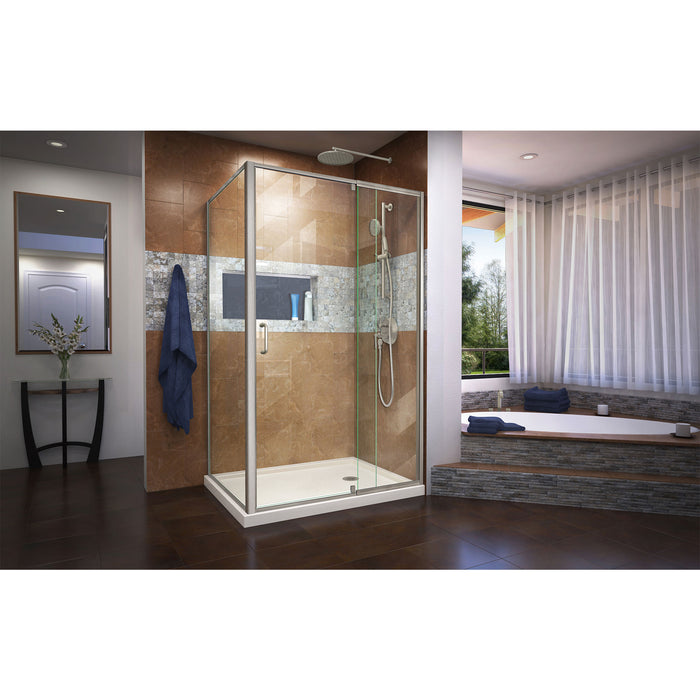 DreamLine DL-6719R-22-04 Flex 36"D x 48"W x 74 3/4"H Semi-Frameless Shower Enclosure in Brushed Nickel with Right Drain Biscuit Base