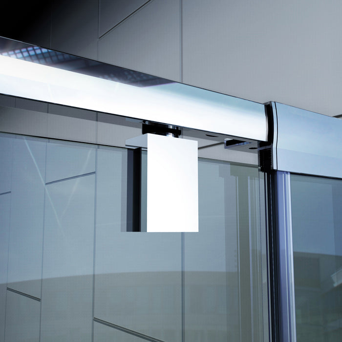 DreamLine DL-6215C-01CL Flex 32"D x 32"W x 74 3/4"H Semi-Frameless Pivot Shower Door in Chrome with Center Drain White Base