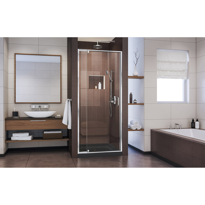 DreamLine DL-6216C-88-01 Flex 36"D x 36"W x 74 3/4"H Semi-Frameless Pivot Shower Door in Chrome with Center Drain Black Base