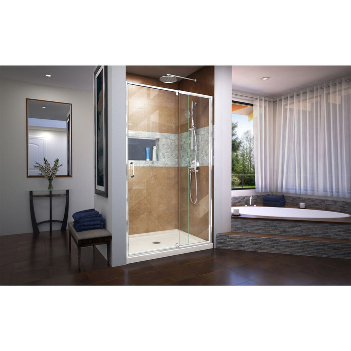 DreamLine DL-6220C-22-01 Flex 34"D x 42"W x 74 3/4"H Semi-Frameless Pivot Shower Door in Chrome with Center Drain Biscuit Base Kit