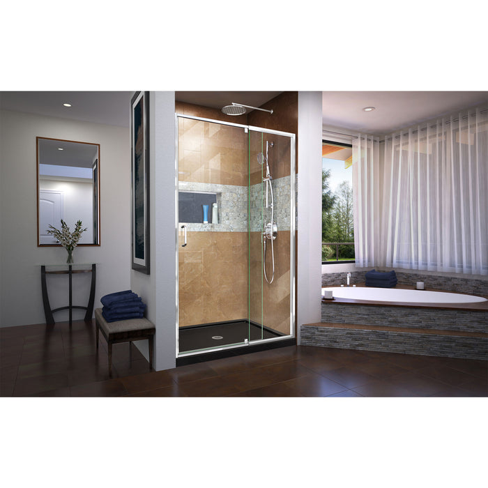 DreamLine DL-6220C-88-01 Flex 34"D x 42"W x 74 3/4"H Semi-Frameless Pivot Shower Door in Chrome with Center Drain Black Base Kit