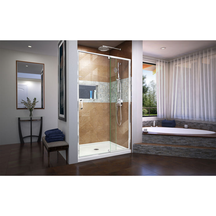 DreamLine DL-6220C-01CL Flex 34"D x 42"W x 74 3/4"H Semi-Frameless Pivot Shower Door in Chrome with Center Drain White Base Kit