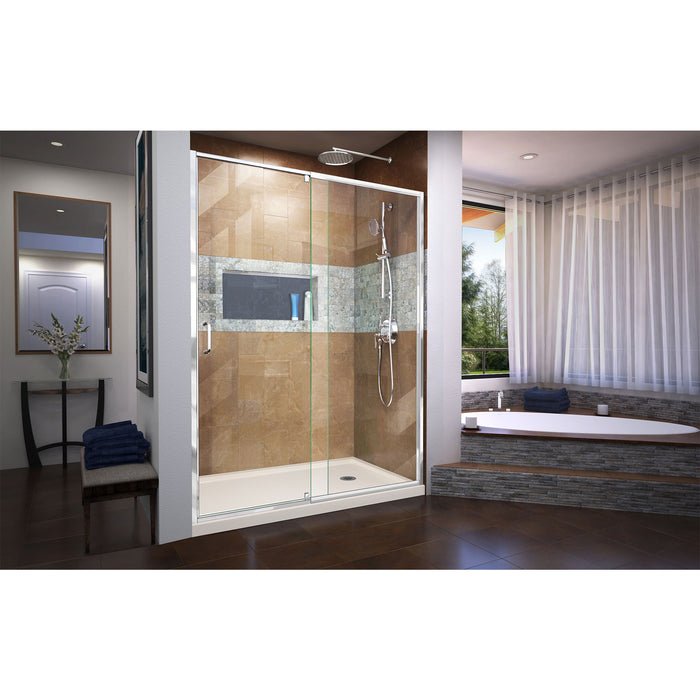 DreamLine DL-6225R-22-01 Flex 36"D x 60"W x 74 3/4"H Semi-Frameless Pivot Shower Door in Chrome with Right Drain Biscuit Base Kit