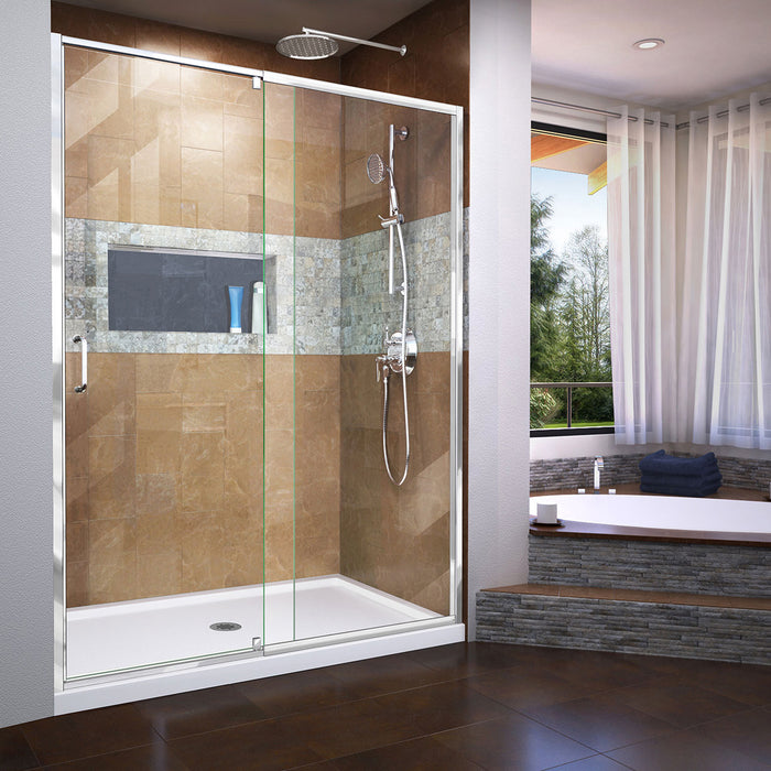 DreamLine DL-6222C-01 Flex 30"D x 60"W x 74 3/4"H Semi-Frameless Pivot Shower Door in Chrome with Center Drain White Base Kit