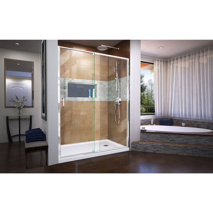 DreamLine DL-6225R-01 Flex 36"D x 60"W x 74 3/4"H Semi-Frameless Pivot Shower Door in Chrome with Right Drain White Base Kit