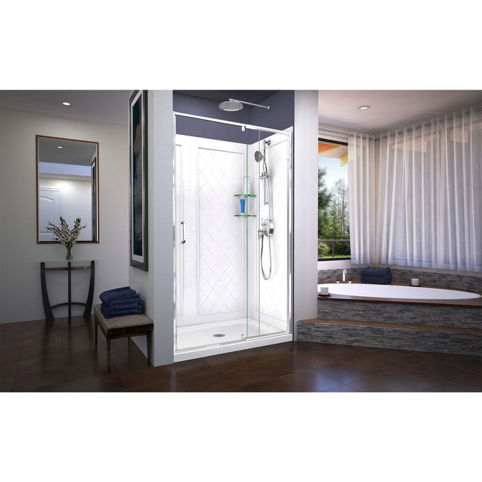 DreamLine DL-6226C-01 Flex 36"D x 48"W x 76 3/4"H Semi-Frameless Shower Door in Chrome with Center Drain White Base and Backwalls