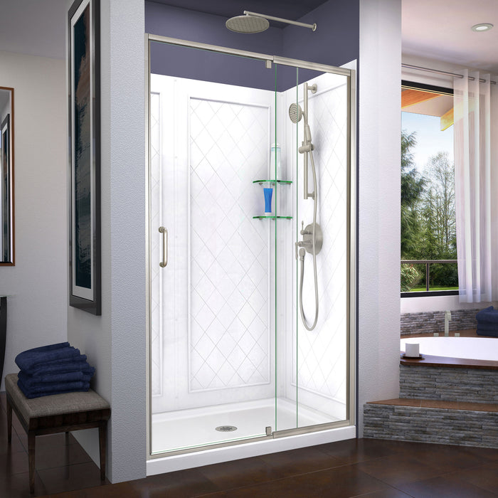 DreamLine DL-6226C-04 Flex 36"D x 48"W x 76 3/4"H Semi-Frameless Shower Door in Brushed Nickel with Center Drain Base, Backwalls