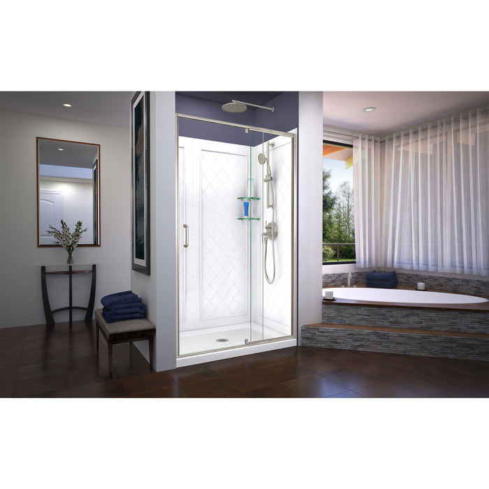 DreamLine DL-6226C-04 Flex 36"D x 48"W x 76 3/4"H Semi-Frameless Shower Door in Brushed Nickel with Center Drain Base, Backwalls