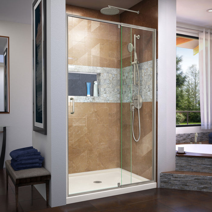 DreamLine DL-6220C-22-04 Flex 34"D x 42"W x 74 3/4"H Semi-Frameless Shower Door in Brushed Nickel with Center Drain Biscuit Base Kit