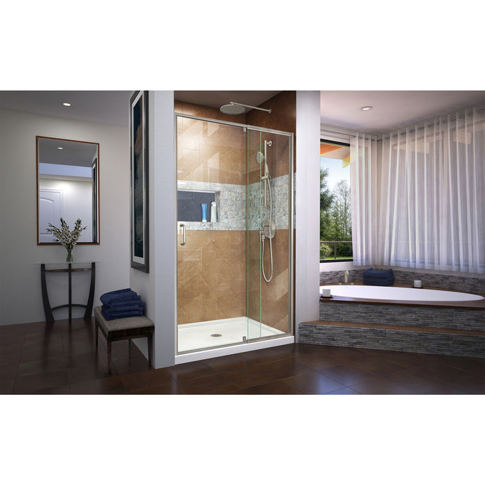 DreamLine DL-6219C-04CL Flex 32"D x 42"W x 74 3/4"H Semi-Frameless Shower Door in Brushed Nickel with Center Drain White Base Kit