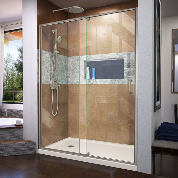 DreamLine DL-6224L-22-04 Flex 34"D x 60"W x 74 3/4"H Semi-Frameless Shower Door in Brushed Nickel with Left Drain Biscuit Base Kit
