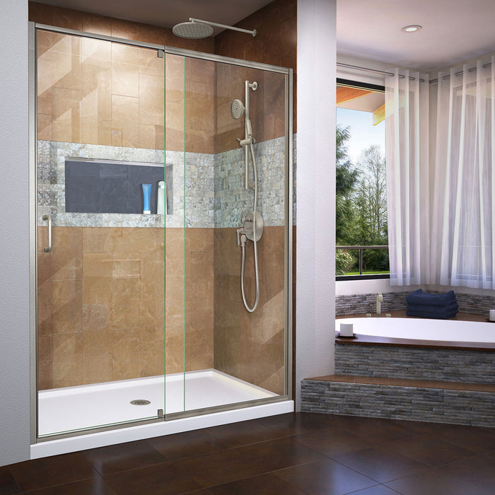 DreamLine DL-6224C-04 Flex 34"D x 60"W x 74 3/4"H Semi-Frameless Shower Door in Brushed Nickel with Center Drain White Base Kit