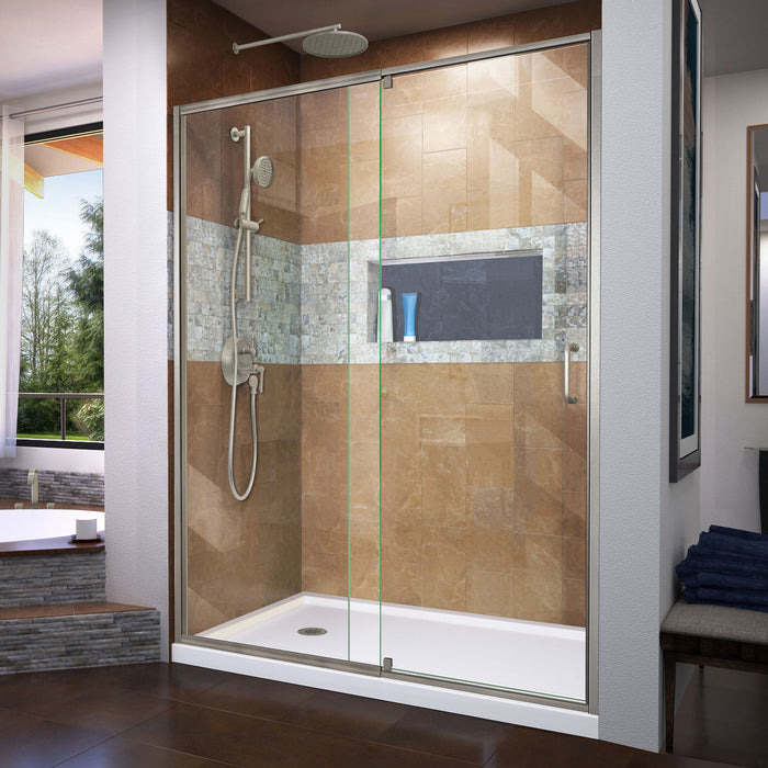 DreamLine DL-6224L-04 Flex 34"D x 60"W x 74 3/4"H Semi-Frameless Shower Door in Brushed Nickel with Left Drain White Base Kit