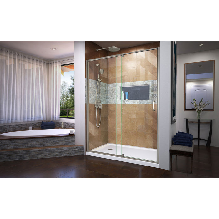 DreamLine DL-6224L-04 Flex 34"D x 60"W x 74 3/4"H Semi-Frameless Shower Door in Brushed Nickel with Left Drain White Base Kit