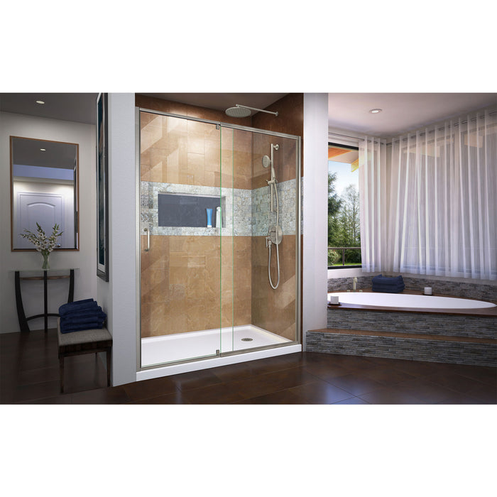 DreamLine DL-6224R-04 Flex 34"D x 60"W x 74 3/4"H Semi-Frameless Shower Door in Brushed Nickel with Right Drain White Base Kit