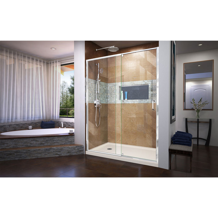 DreamLine DL-6224L-22-01 Flex 34"D x 60"W x 74 3/4"H Semi-Frameless Pivot Shower Door in Chrome with Left Drain Biscuit Base Kit
