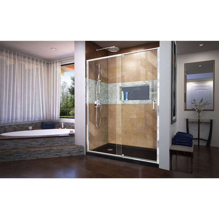 DreamLine DL-6224L-88-01 Flex 34"D x 60"W x 74 3/4"H Semi-Frameless Pivot Shower Door in Chrome with Left Drain Black Base Kit