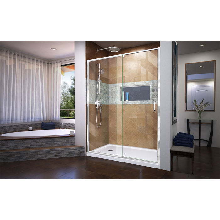 DreamLine DL-6223L-01 Flex 32"D x 60"W x 74 3/4"H Semi-Frameless Pivot Shower Door in Chrome with Left Drain White Base Kit