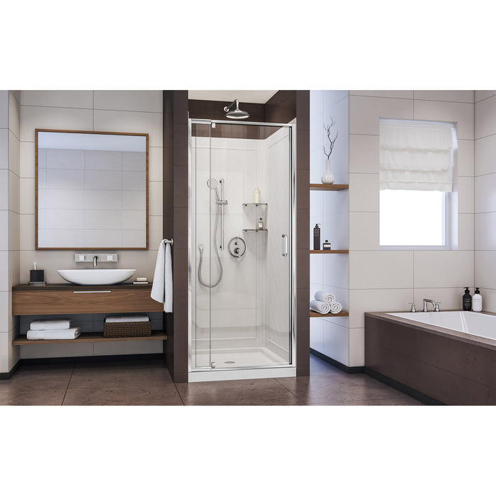 DreamLine DL-6217C-01CL Flex 32"D x 32"W x 76 3/4"H Semi-Frameless Shower Door in Chrome with White Base and Backwalls