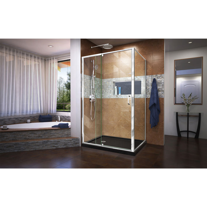 DreamLine DL-6719L-88-01 Flex 36"D x 48"W x 74 3/4"H Semi-Frameless Pivot Shower Enclosure in Chrome with Left Drain Black Base Kit