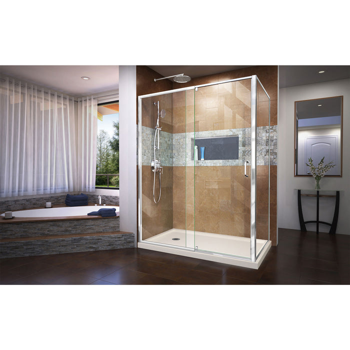 DreamLine DL-6720L-22-01 Flex 36"D x 60"W x 74 3/4"H Semi-Frameless Pivot Shower Enclosure in Chrome with Left Drain Biscuit Base Kit