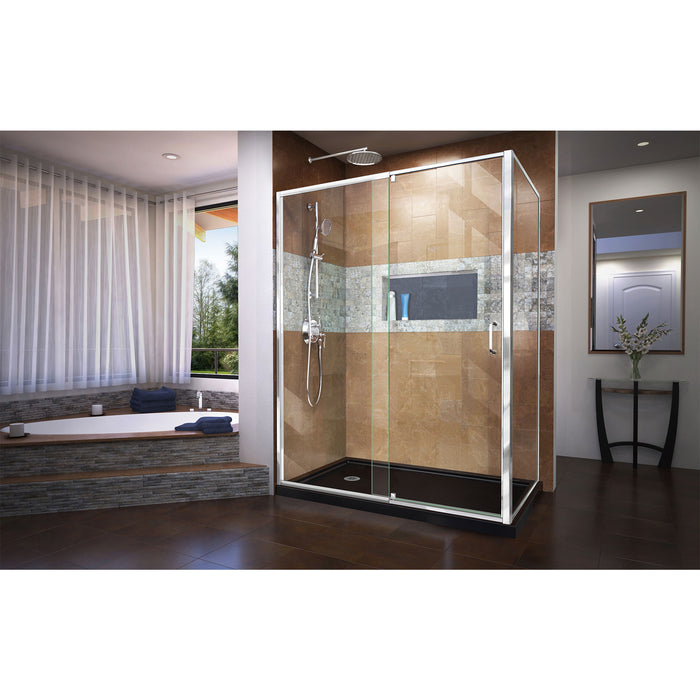 DreamLine DL-6720L-88-01 Flex 36"D x 60"W x 74 3/4"H Semi-Frameless Pivot Shower Enclosure in Chrome with Left Drain Black Base Kit