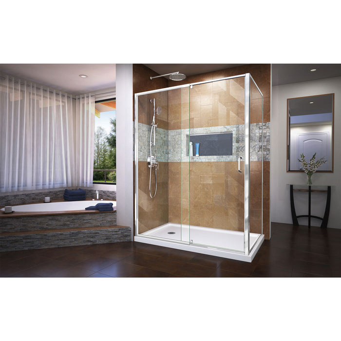 DreamLine DL-6720L-01CL Flex 36"D x 60"W x 74 3/4"H Semi-Frameless Pivot Shower Enclosure in Chrome with Left Drain White Base Kit