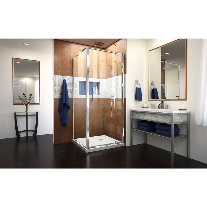 DreamLine DL-6714-22-01CL Flex 32"D x 32"W x 74 3/4"H Semi-Frameless Pivot Shower Enclosure in Chrome with Corner Drain Biscuit Base