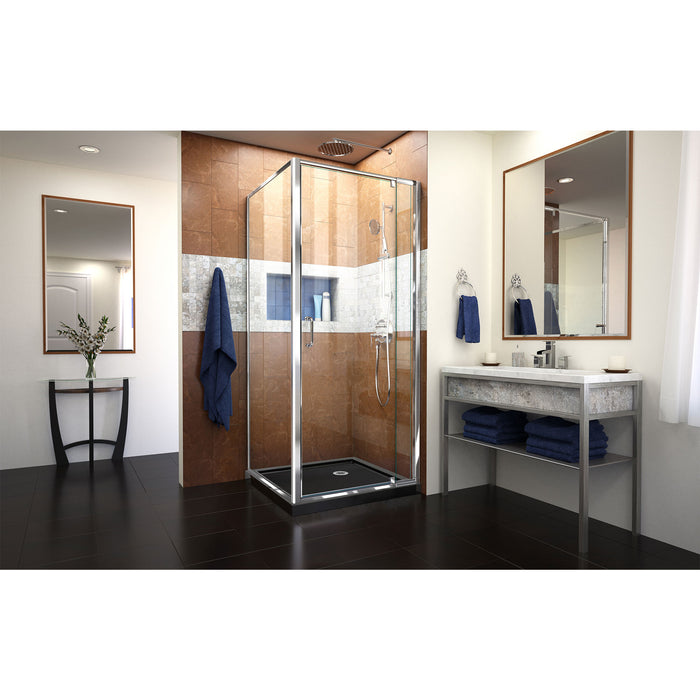 DreamLine DL-6714-88-01CL Flex 32"D x 32"W x 74 3/4"H Semi-Frameless Pivot Shower Enclosure in Chrome with Corner Drain Black Base