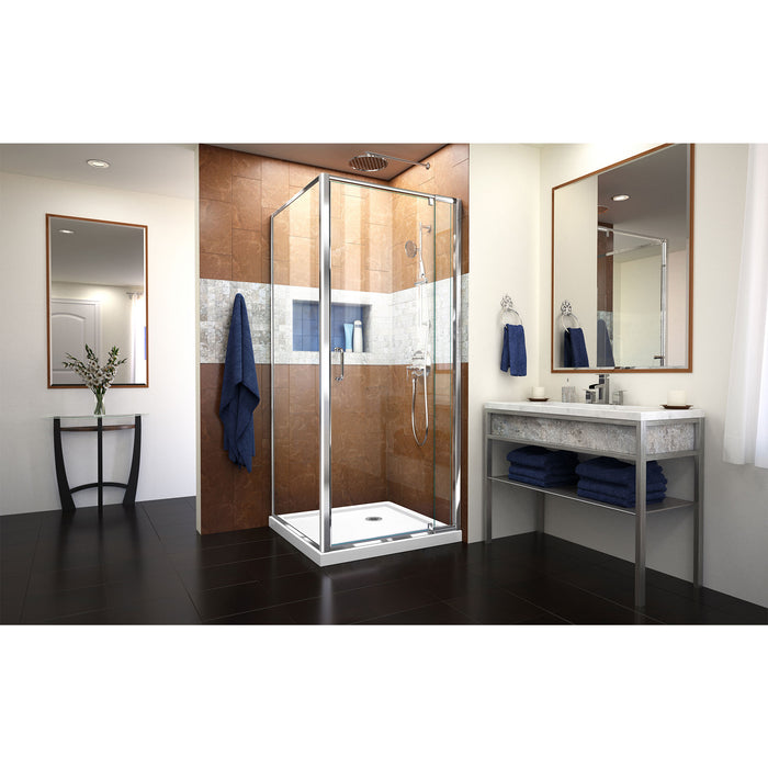 DreamLine DL-6715-01CL Flex 36"D x 36"W x 74 3/4"H Semi-Frameless Pivot Shower Enclosure in Chrome with Corner Drain White Base