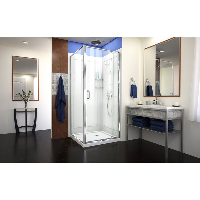 DreamLine DL-6716-01CL Flex 32"D x 32"W x 76 3/4"H Semi-Frameless Shower Enclosure in Chrome with Corner Drain Base and Backwalls