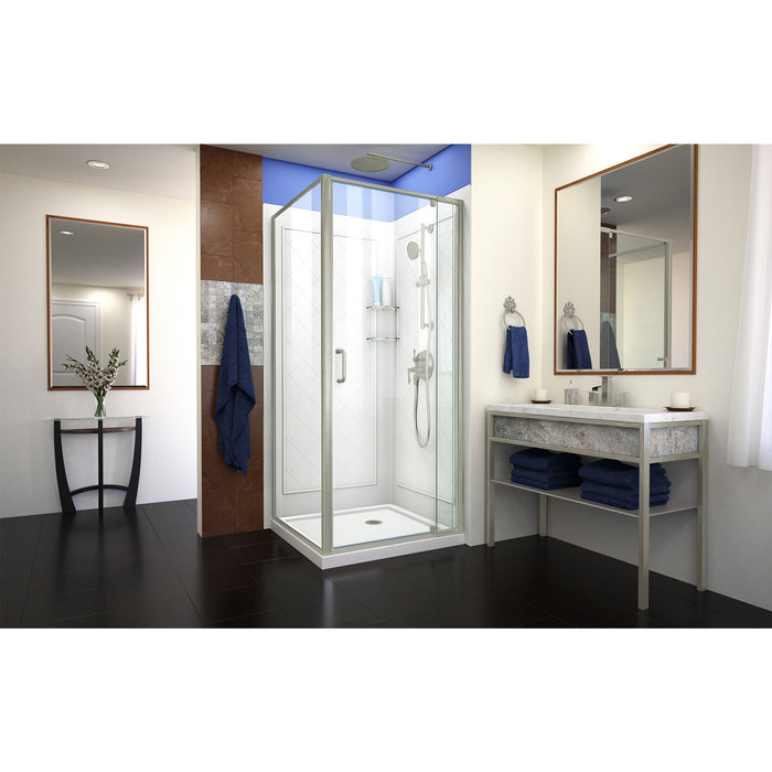 DreamLine DL-6717-04CL Flex 36"D x 36"W x 76 3/4"H Semi-Frameless Shower Enclosure in Brushed Nickel with White Base and Backwalls