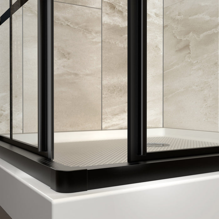 DreamLine DL-6789-09 French Corner 36"D x 36"W x 74 3/4"H Sliding Shower Enclosure in Satin Black and Corner Drain Black Base Kit